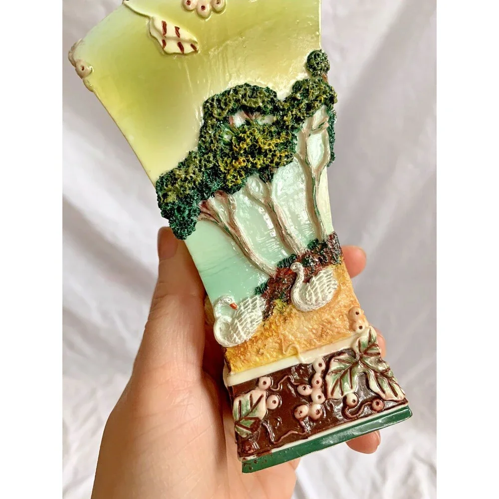 Sahiba Ceramic Vase (Mini) Birds Tree Vine Great Detail 6” Japanese 3D vibrant